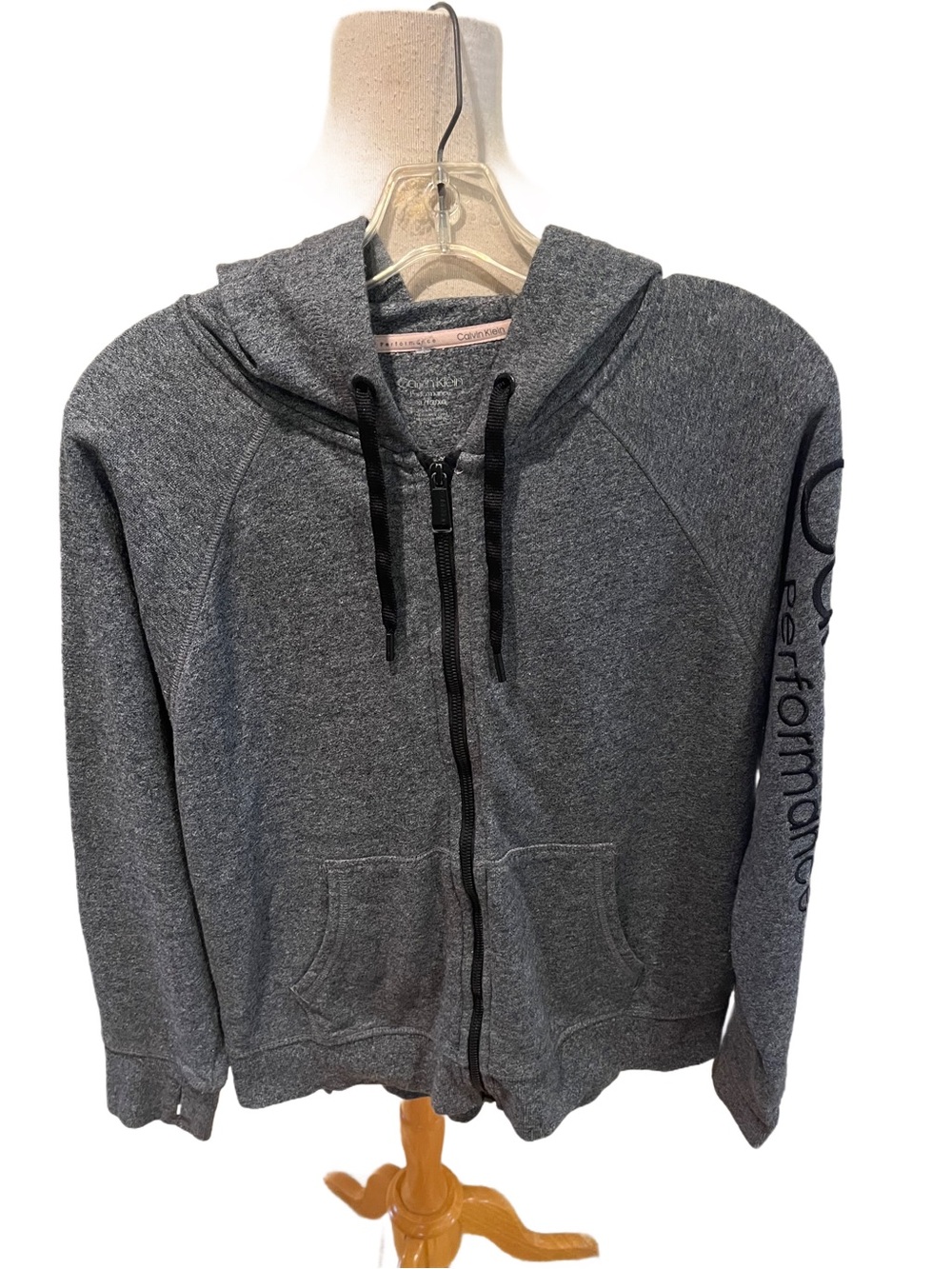 Calvin Klein Performance Hoodie Gray Pink Stripe Action Thick Plush Zip XL Fall!